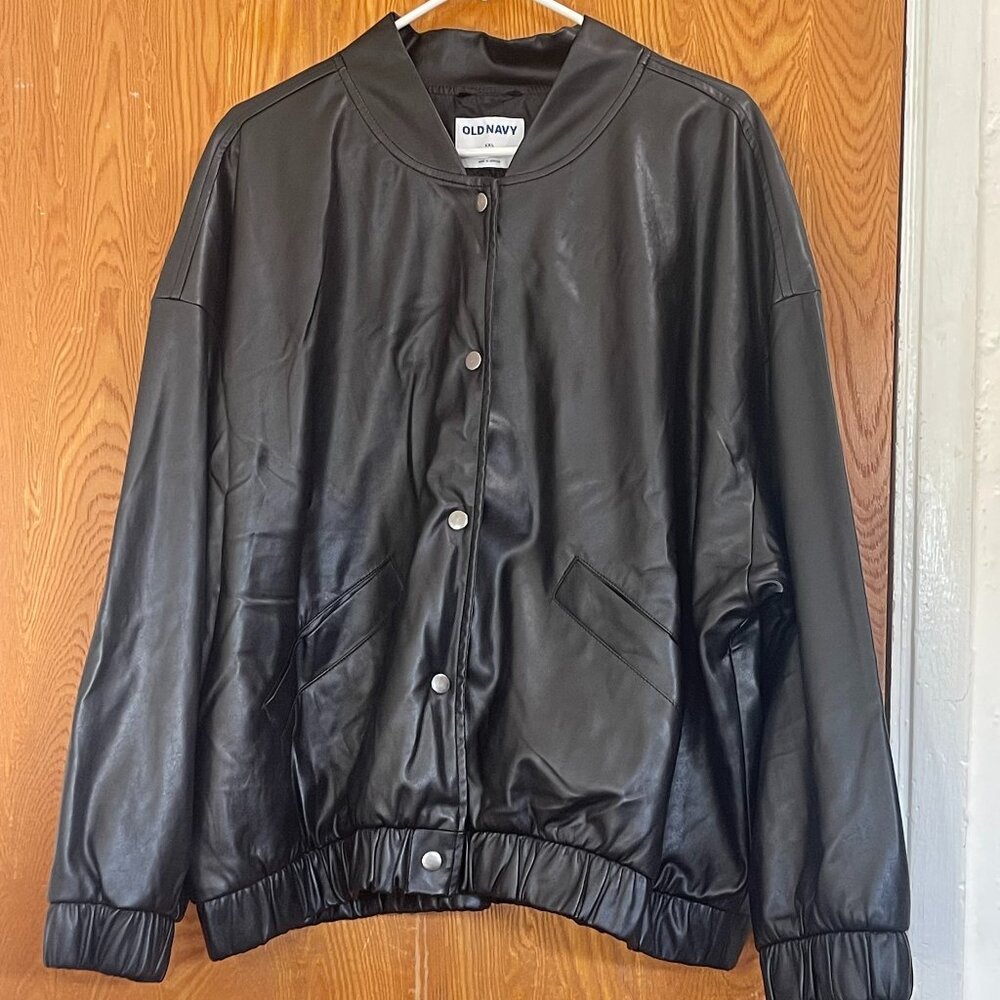 Old Navy Faux Leather Bomber Jacket, Black, Size XXL